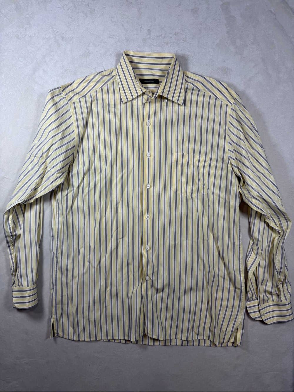 Ermenegildo Zegna XL Made in Italy Classic Yellow Shirt with Navy Stripes